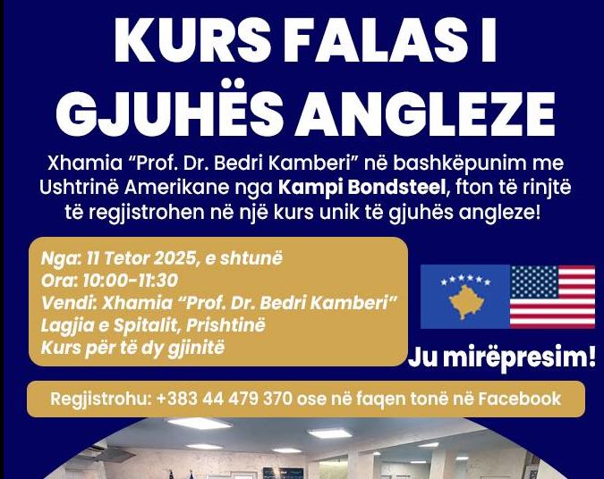 Kurs falas i gjuhës angleze për nxënës  në bashkëpunim me Ushtrinë Amerikane