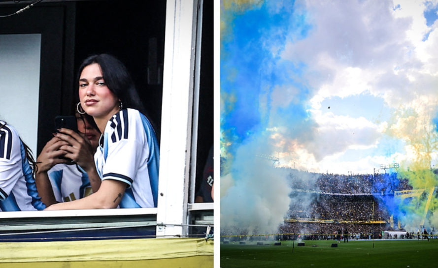 Me fanellë të Argjentinës  Dua Lipa po e shikon nga afër  klasiken  mes Boca dhe River Plate